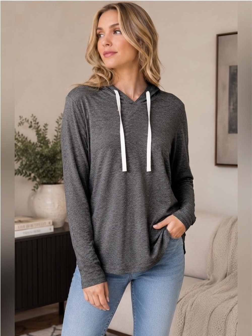 Gap Lightweight Gray Hooded Long Sleeve Top Hoodie XS